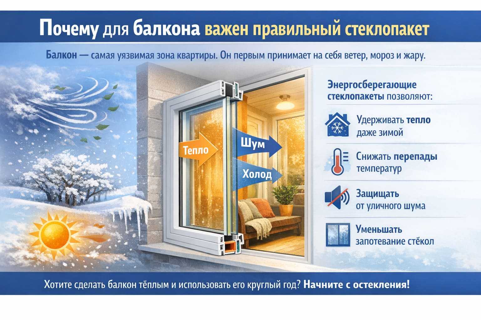 энергосберегающий стеклопакет на балконе