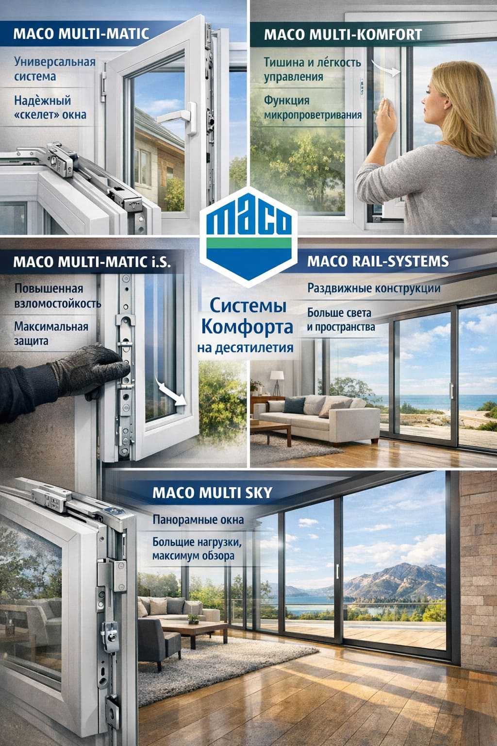 типы балконных ручек MACO